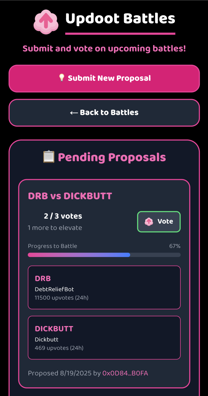 Updoot Battles - Farcaster Mini Apps screenshot